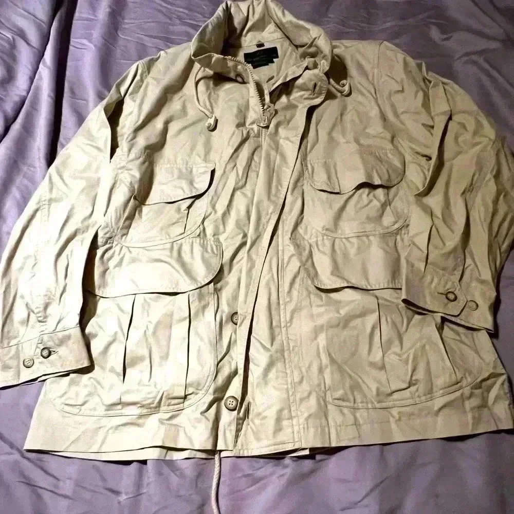 Abercrombie‎ & Fitch Lightweight Cargo Jacket Sz L Hidden Hood 100% Cotton